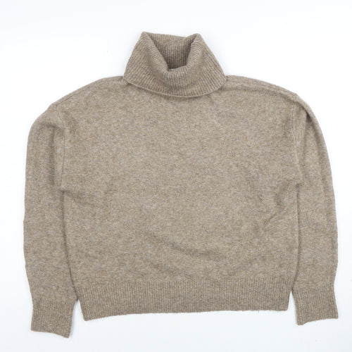 H&M Women Beige Wool Blend Roll Neck Jumper Size S