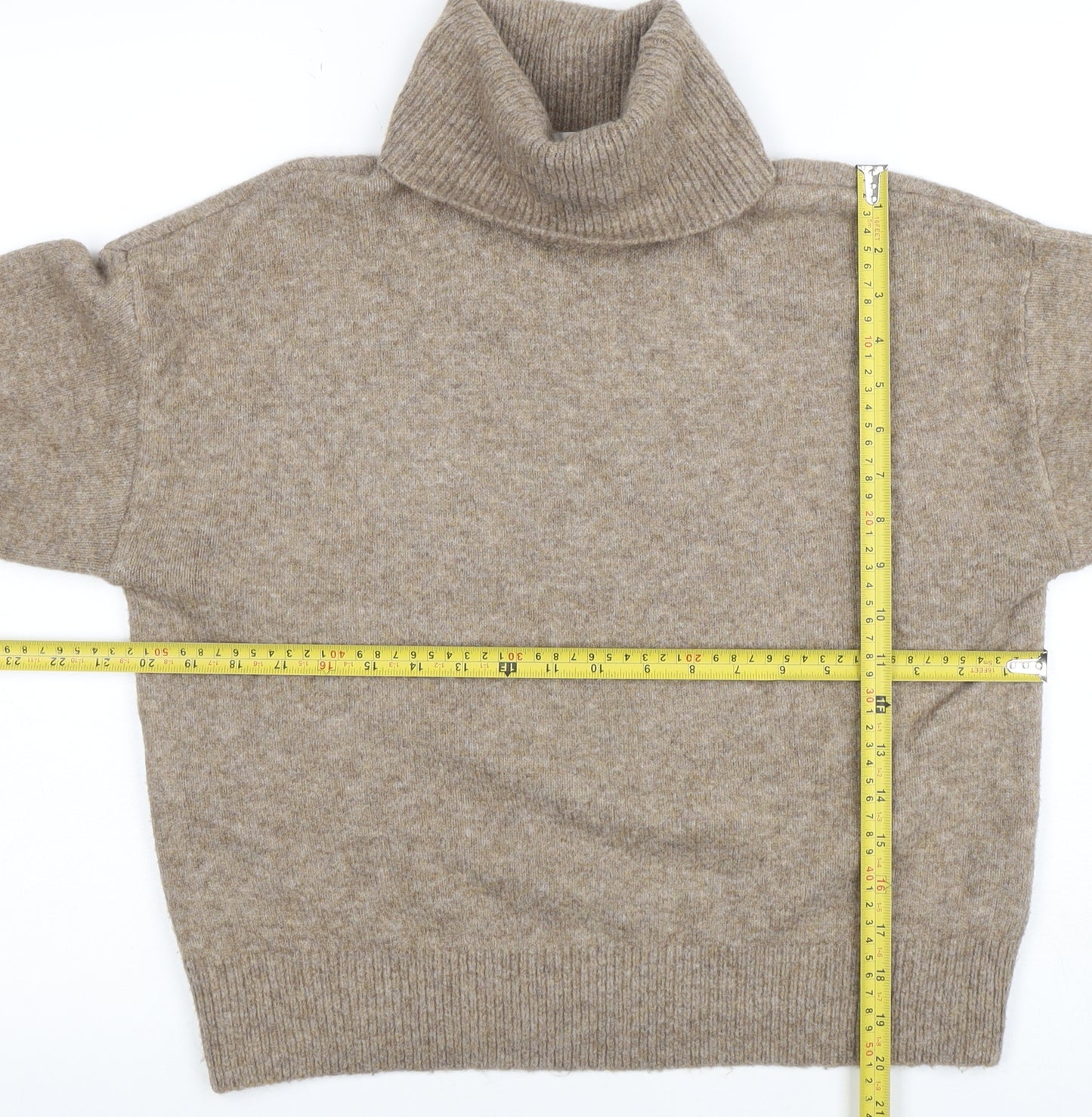 H&M Women Beige Wool Blend Roll Neck Jumper Size S