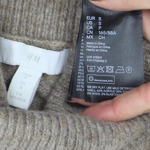 H&M Women Beige Wool Blend Roll Neck Jumper Size S