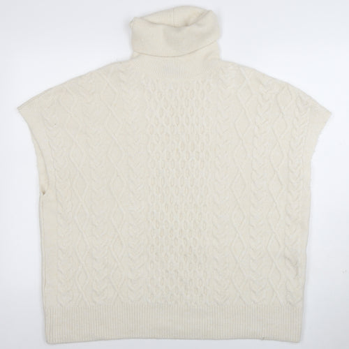 New Look Women Ivory Cable-Knit Roll Neck Sleeveless Jumper L