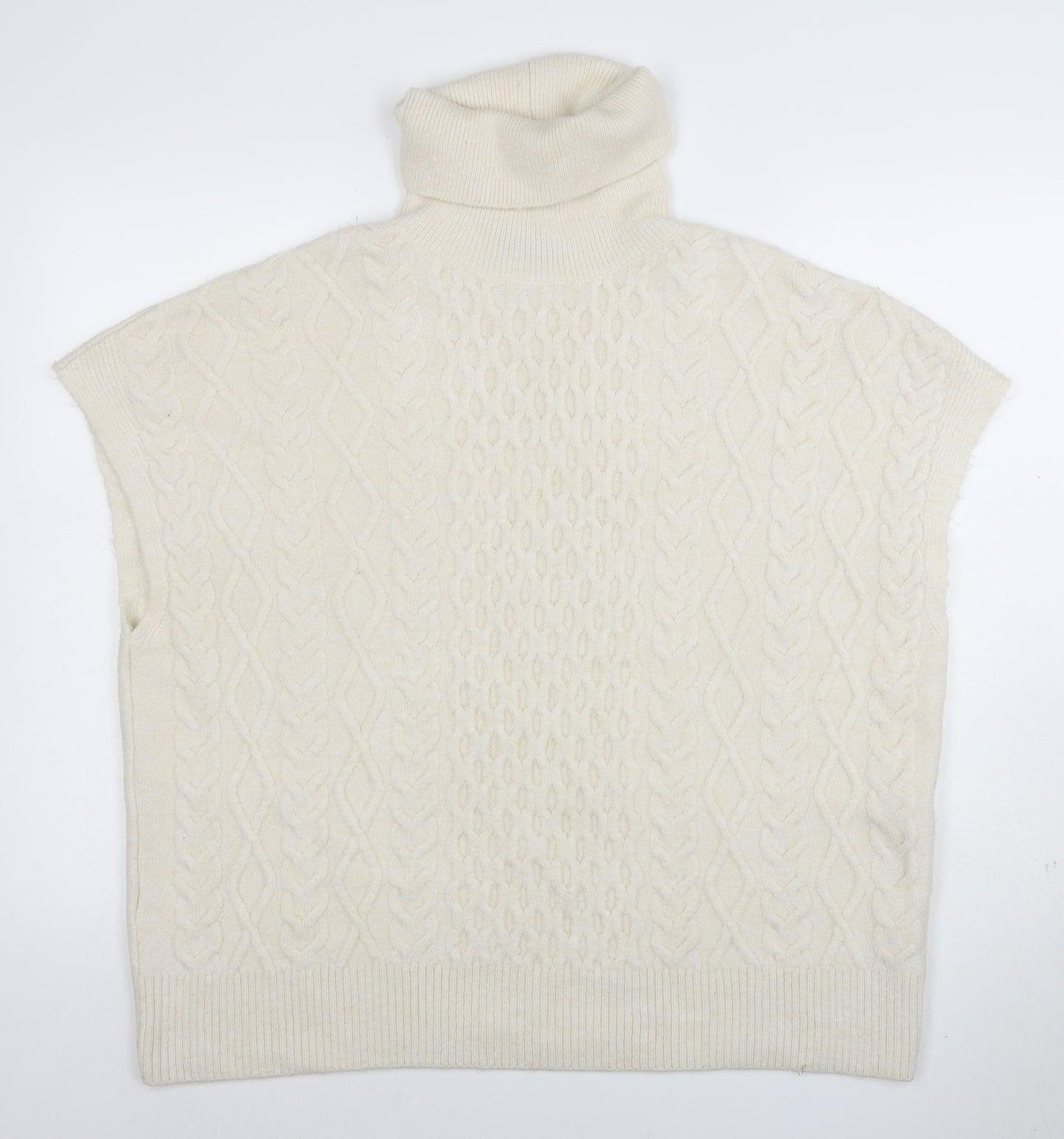 New Look Women Ivory Cable-Knit Roll Neck Sleeveless Jumper L