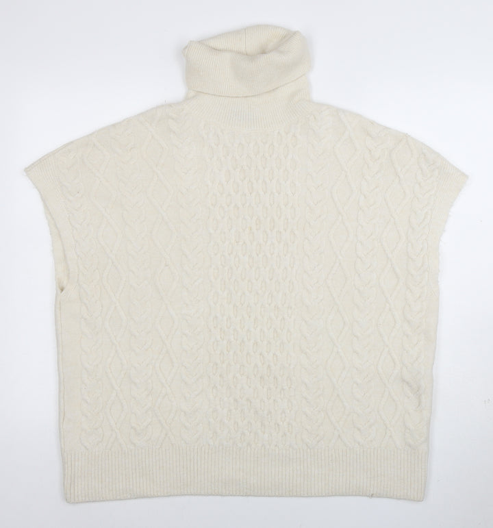New Look Women Ivory Cable-Knit Roll Neck Sleeveless Jumper L