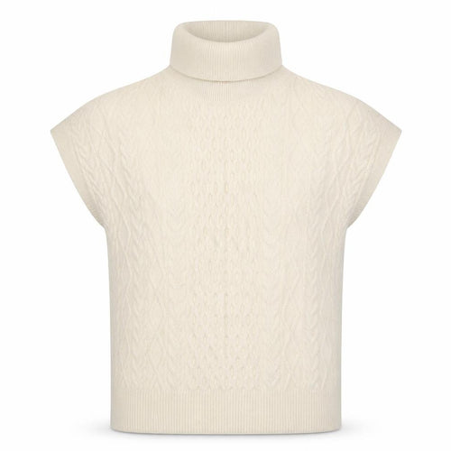 New Look Women Ivory Cable-Knit Roll Neck Sleeveless Jumper L