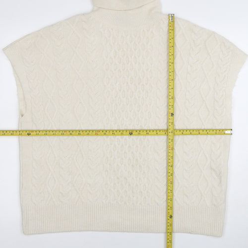 New Look Women Ivory Cable-Knit Roll Neck Sleeveless Jumper L