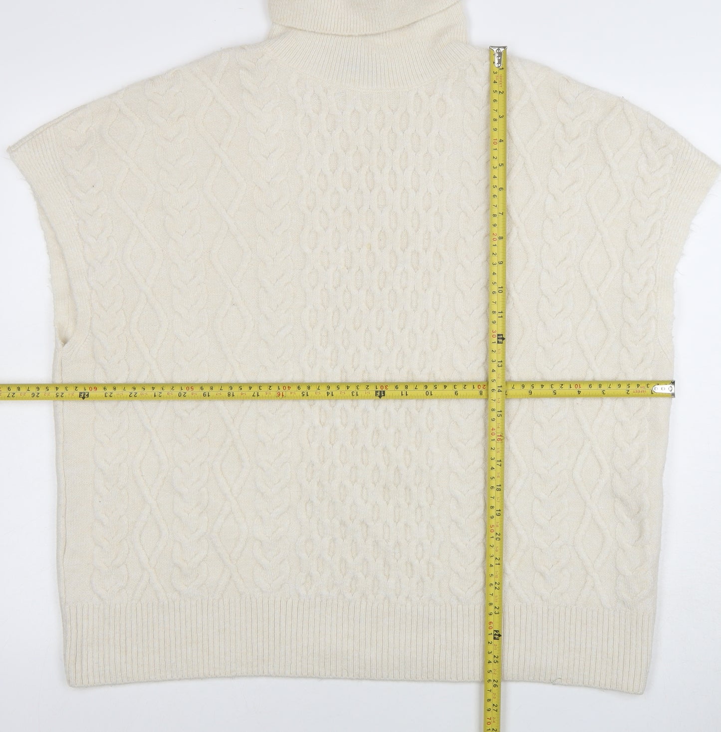 New Look Women Ivory Cable-Knit Roll Neck Sleeveless Jumper L
