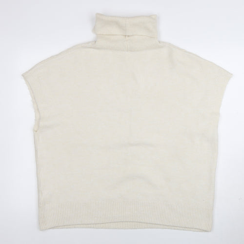 New Look Women Ivory Cable-Knit Roll Neck Sleeveless Jumper L