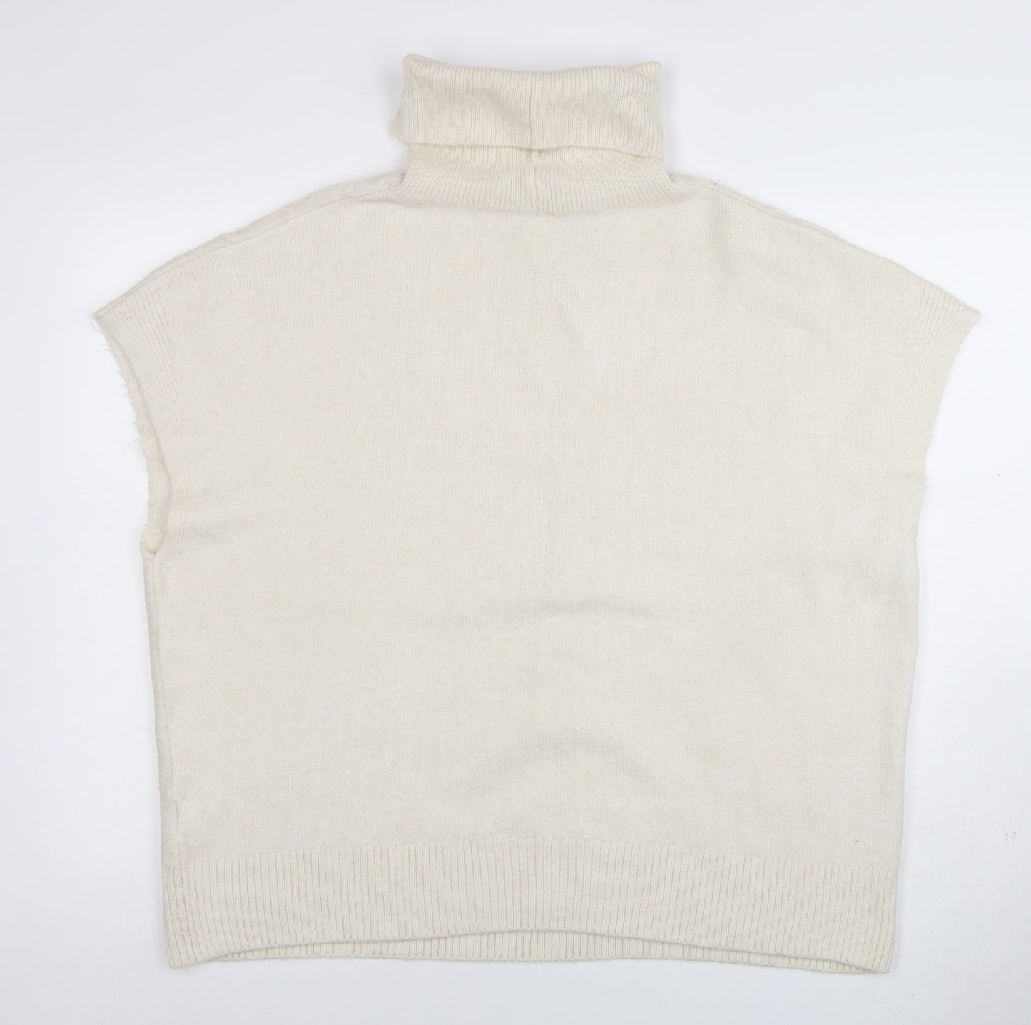 New Look Women Ivory Cable-Knit Roll Neck Sleeveless Jumper L