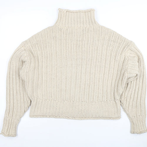 H&M Womens Beige Roll Neck Chunky Knit Jumper Size S