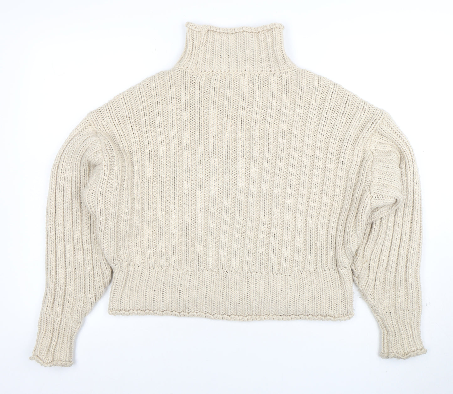 H&M Womens Beige Roll Neck Chunky Knit Jumper Size S