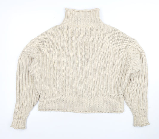 H&M Womens Beige Roll Neck Chunky Knit Jumper Size S