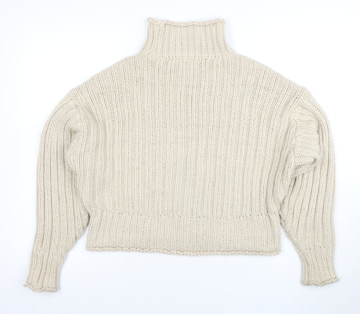 H&M Womens Beige Roll Neck Chunky Knit Jumper Size S