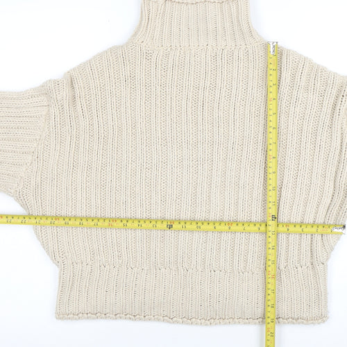 H&M Womens Beige Roll Neck Chunky Knit Jumper Size S