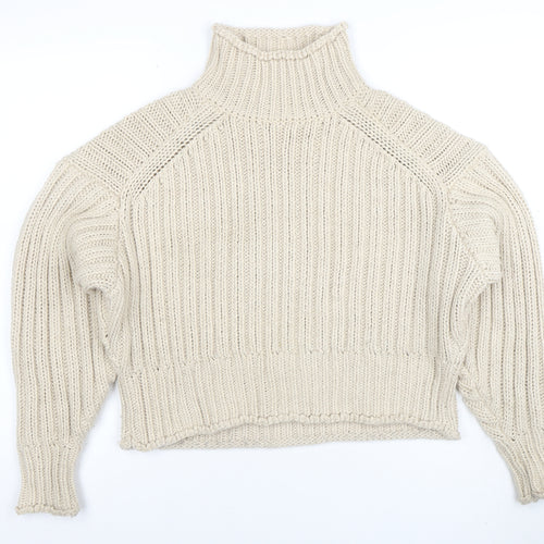 H&M Womens Beige Roll Neck Chunky Knit Jumper Size S
