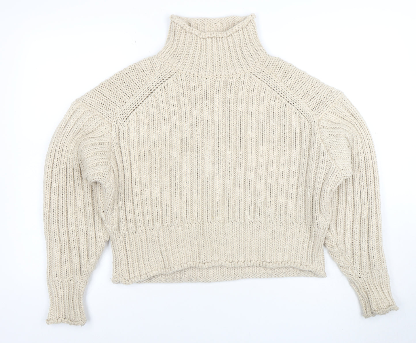 H&M Womens Beige Roll Neck Chunky Knit Jumper Size S