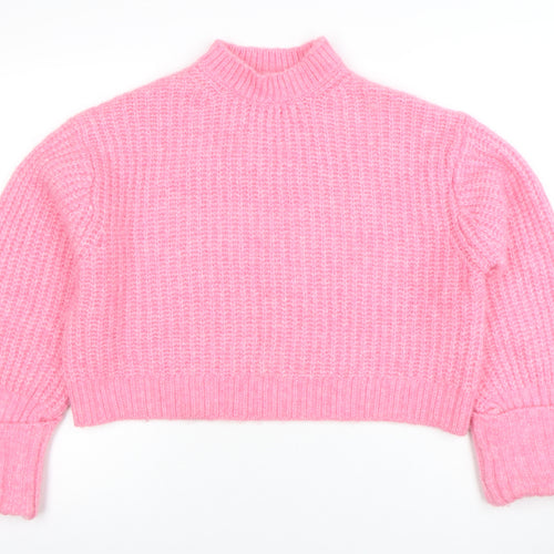 ZARA Women Pink Chunky Knit Mock Neck Pullover Jumper Size XS