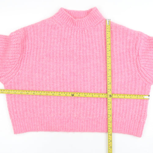 ZARA Women Pink Chunky Knit Mock Neck Pullover Jumper Size XS
