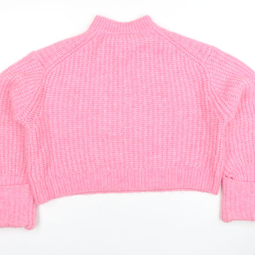 ZARA Women Pink Chunky Knit Mock Neck Pullover Jumper Size XS