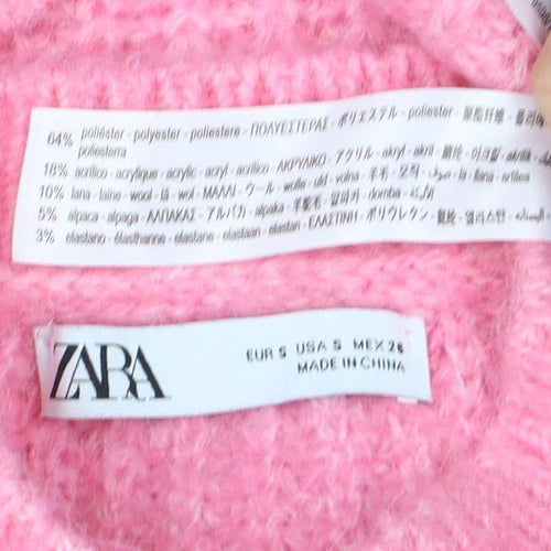 ZARA Women Pink Chunky Knit Mock Neck Pullover Jumper Size XS