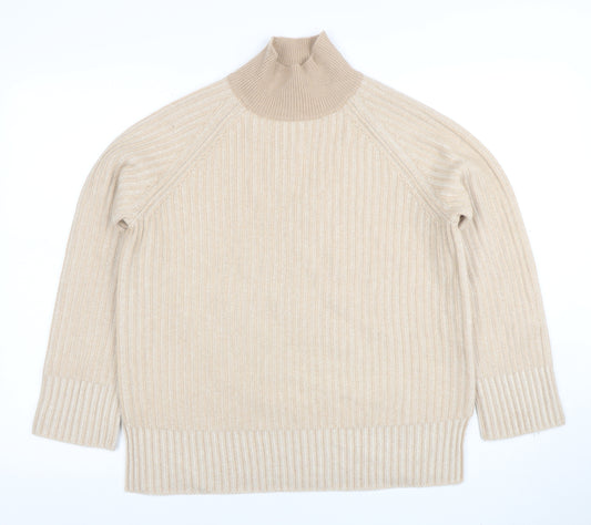 Jaeger Women Beige Wool Cashmere Roll Neck Rib Jumper Size S