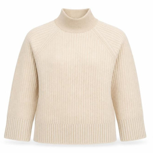Jaeger Women Beige Wool Cashmere Roll Neck Rib Jumper Size S