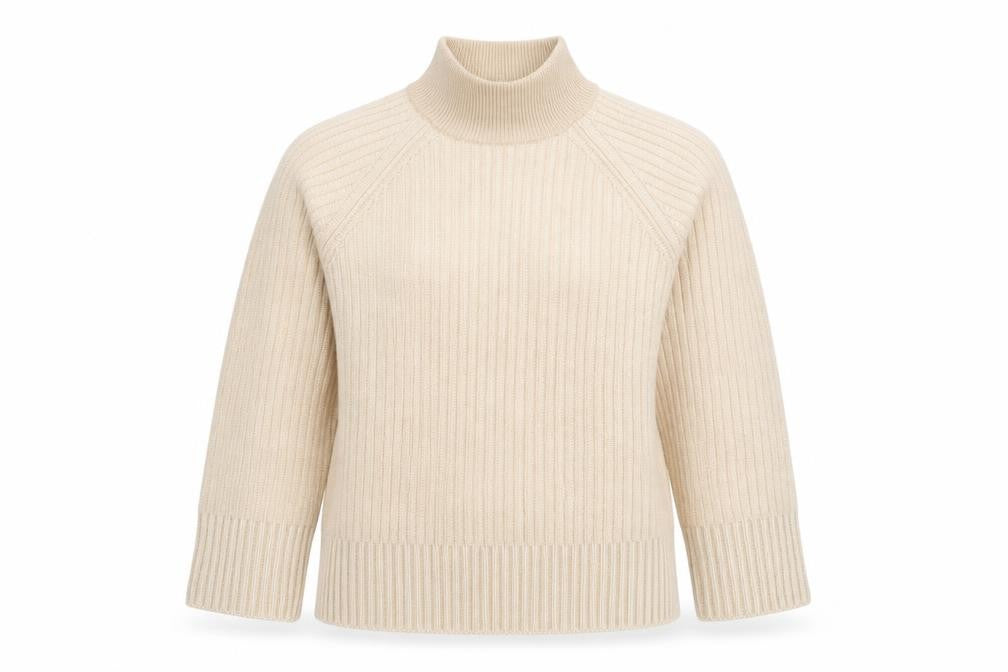 Jaeger Women Beige Wool Cashmere Roll Neck Rib Jumper Size S