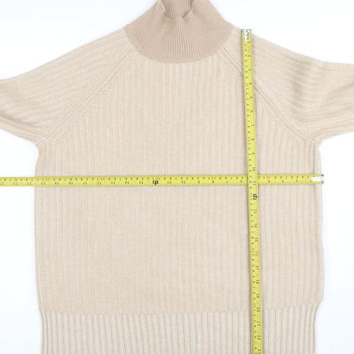 Jaeger Women Beige Wool Cashmere Roll Neck Rib Jumper Size S