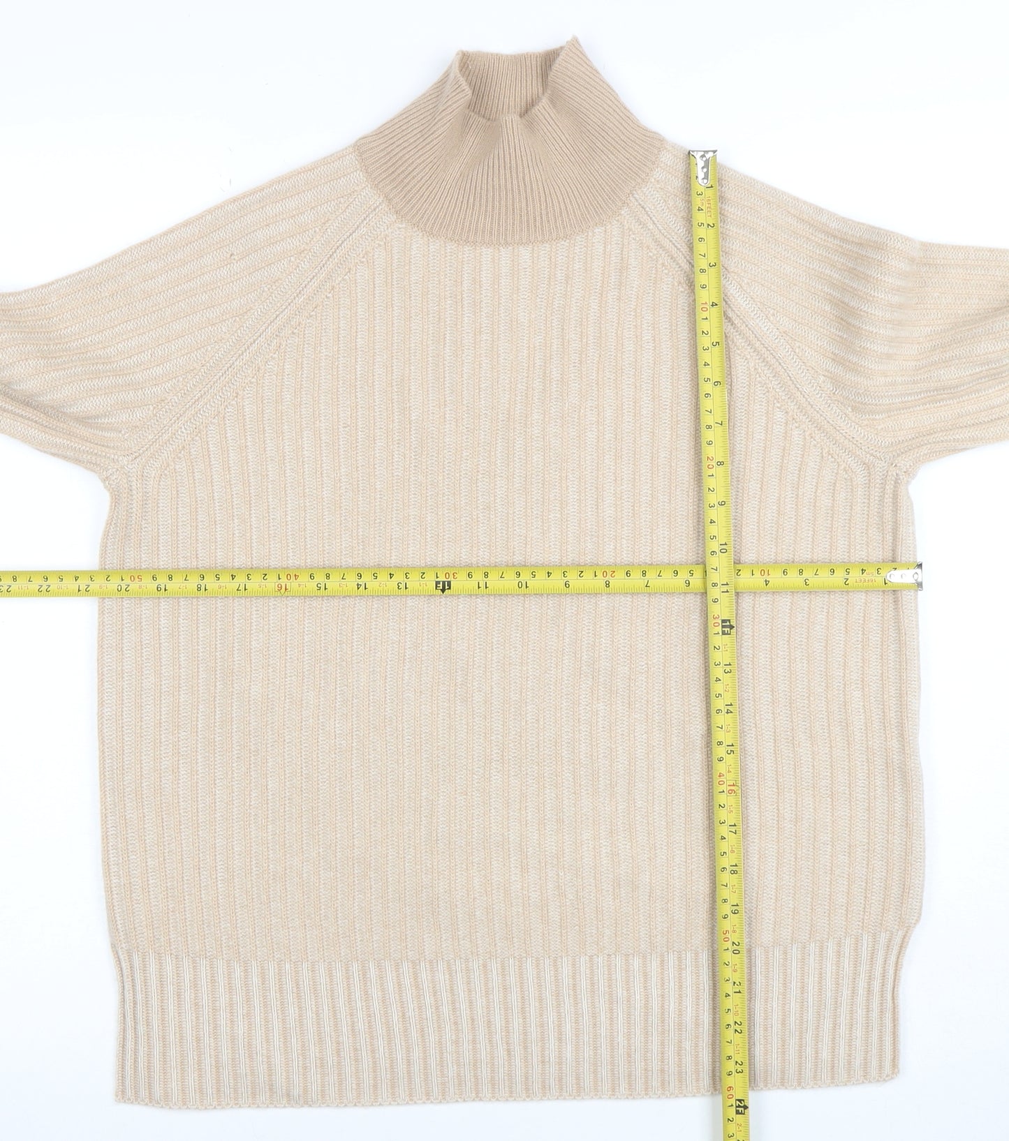 Jaeger Women Beige Wool Cashmere Roll Neck Rib Jumper Size S