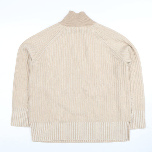 Jaeger Women Beige Wool Cashmere Roll Neck Rib Jumper Size S
