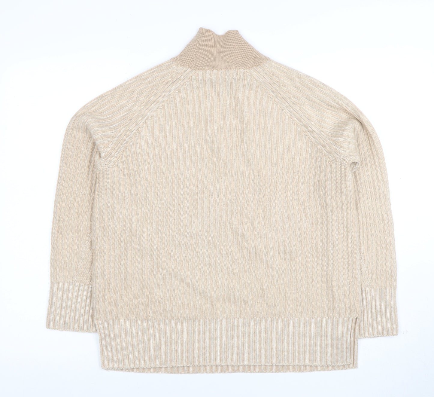 Jaeger Women Beige Wool Cashmere Roll Neck Rib Jumper Size S