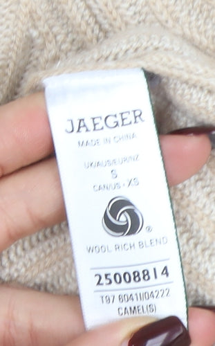 Jaeger Women Beige Wool Cashmere Roll Neck Rib Jumper Size S