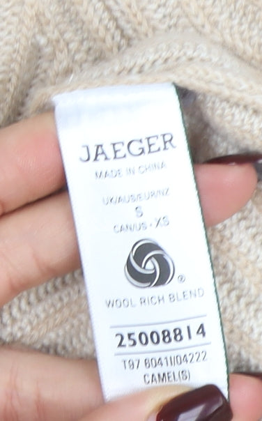 Jaeger Women Beige Wool Cashmere Roll Neck Rib Jumper Size S