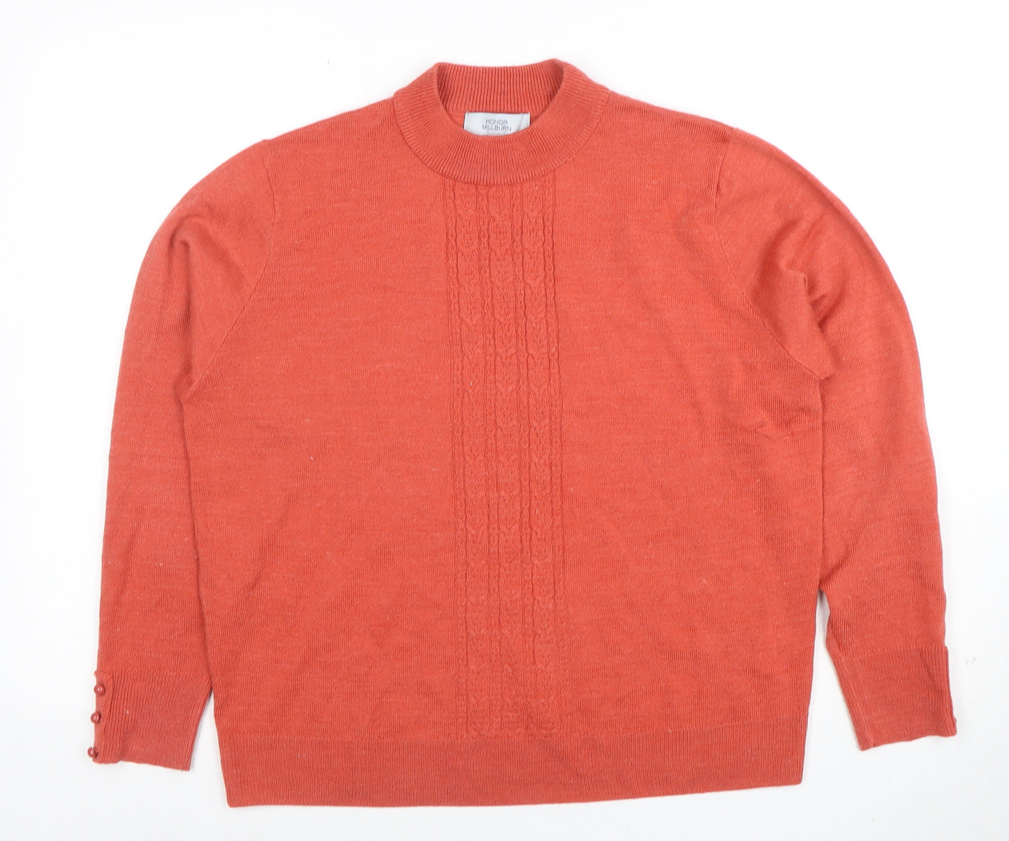 Honor Millburn Women's Orange Cable-Knit Mock Neck Jumper M