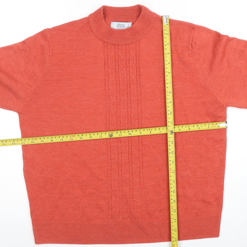 Honor Millburn Women's Orange Cable-Knit Mock Neck Jumper M