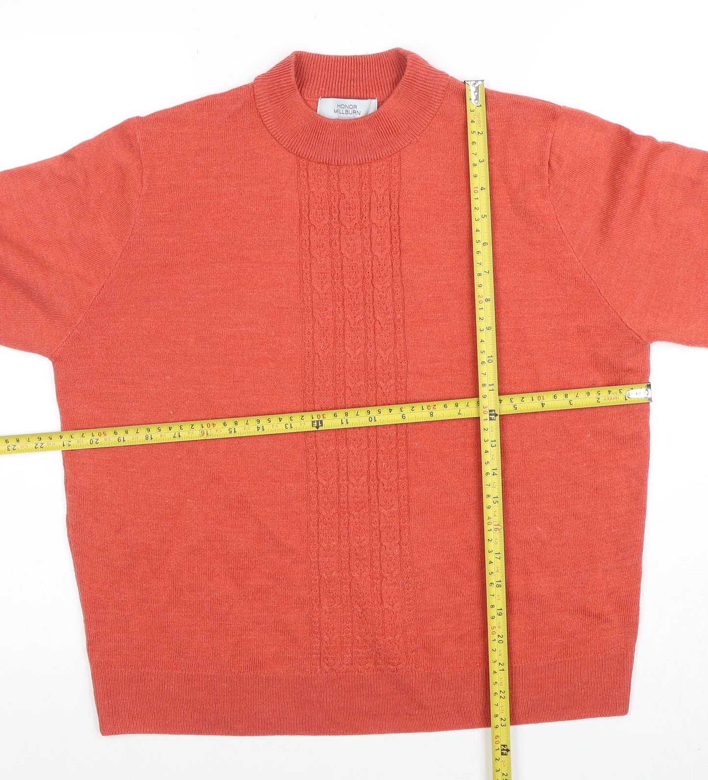 Honor Millburn Women's Orange Cable-Knit Mock Neck Jumper M