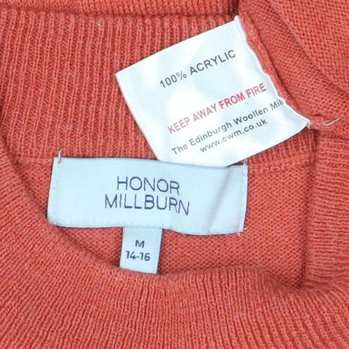 Honor Millburn Women's Orange Cable-Knit Mock Neck Jumper M