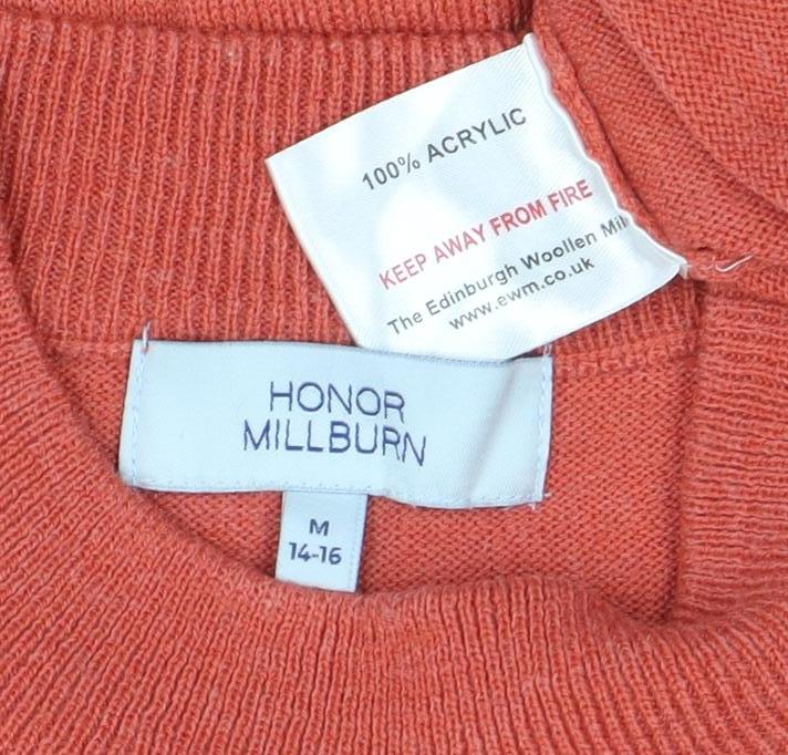 Honor Millburn Women's Orange Cable-Knit Mock Neck Jumper M