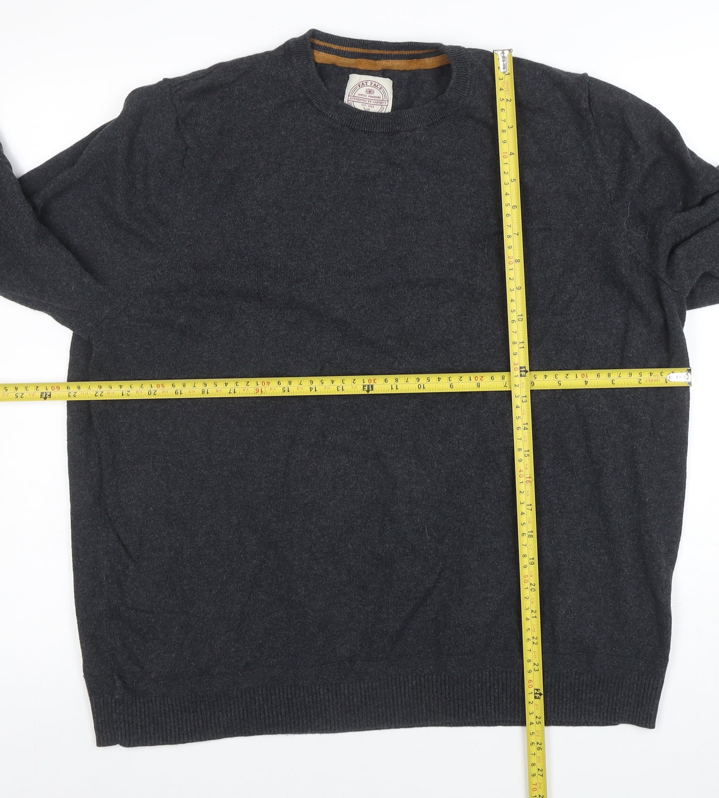 Fat Face Men's Grey 2XL Crew Neck Cotton Wool Pullover Jumper