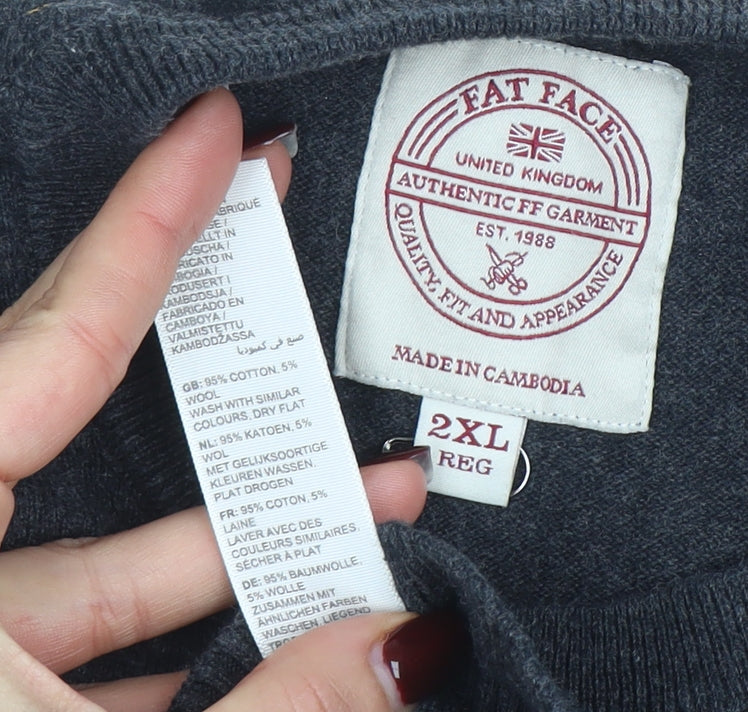 Fat Face Men's Grey 2XL Crew Neck Cotton Wool Pullover Jumper