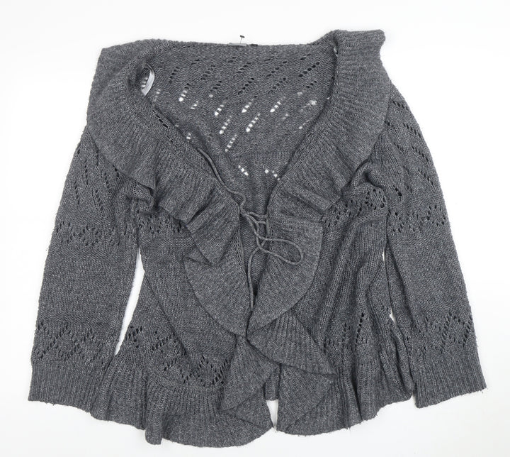 Lily Essentials Women’s Grey Ruffle Knit Open Cardigan Size 14
