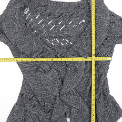 Lily Essentials Women’s Grey Ruffle Knit Open Cardigan Size 14