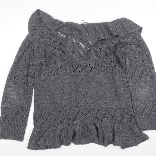 Lily Essentials Women’s Grey Ruffle Knit Open Cardigan Size 14