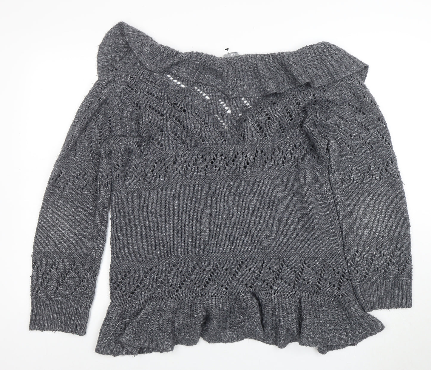 Lily Essentials Women’s Grey Ruffle Knit Open Cardigan Size 14