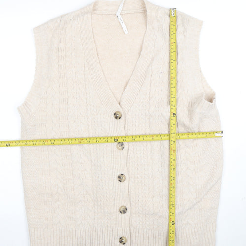 Dreamers by Debut Women Beige Cable-Knit Button Cardigan Vest M/L