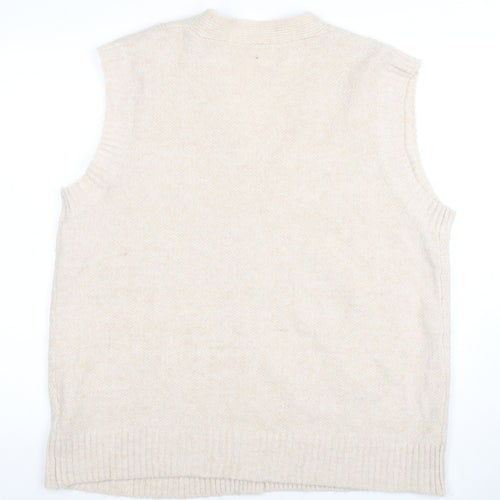 Dreamers by Debut Women Beige Cable-Knit Button Cardigan Vest M/L