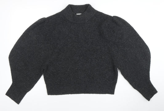 Topshop Women’s Grey Puff Sleeve Mock Neck Knit Jumper Size S