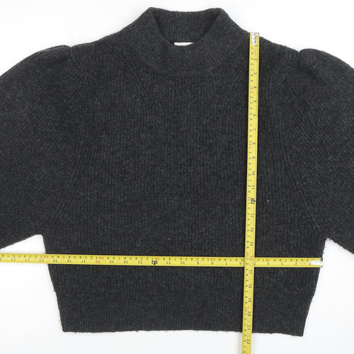 Topshop Women’s Grey Puff Sleeve Mock Neck Knit Jumper Size S