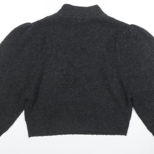 Topshop Women’s Grey Puff Sleeve Mock Neck Knit Jumper Size S