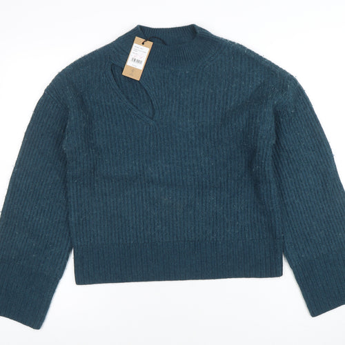 Hush Women's Blue V-Neck Chunky-Knit Jumper Size S