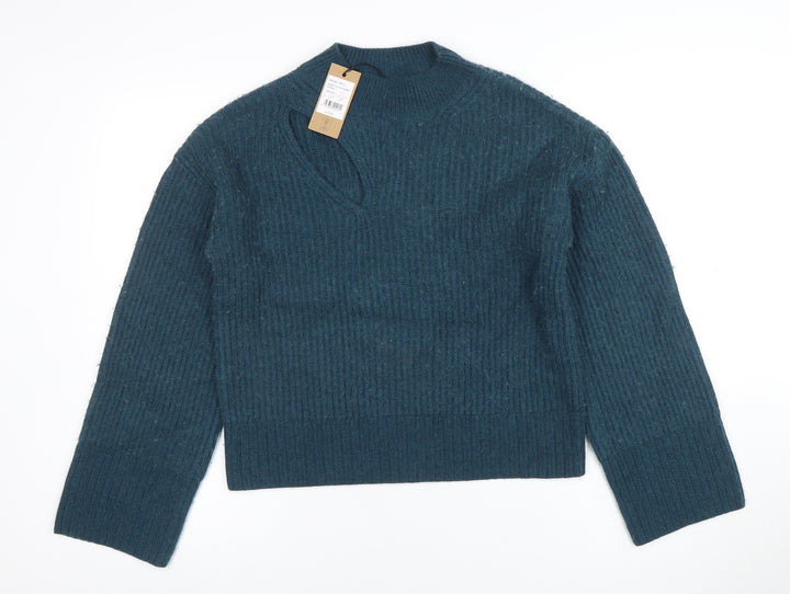 Hush Women's Blue V-Neck Chunky-Knit Jumper Size S