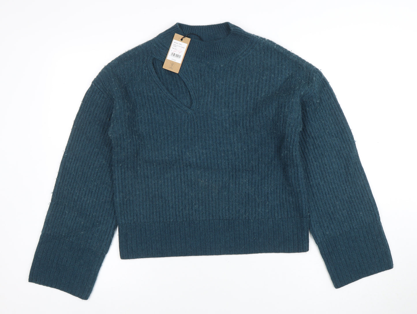 Hush Women's Blue V-Neck Chunky-Knit Jumper Size S